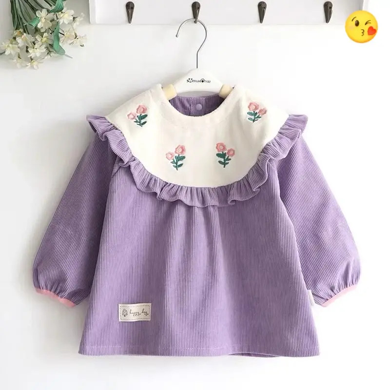 女孩罩衣宝宝吃饭防水防脏秋冬长袖围裙儿童外穿围兜可爱反穿衣zw