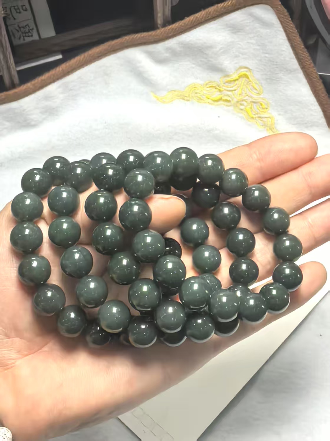 HT-1068和田玉且莫蓝手串卡12天然保真（多样性发其一）