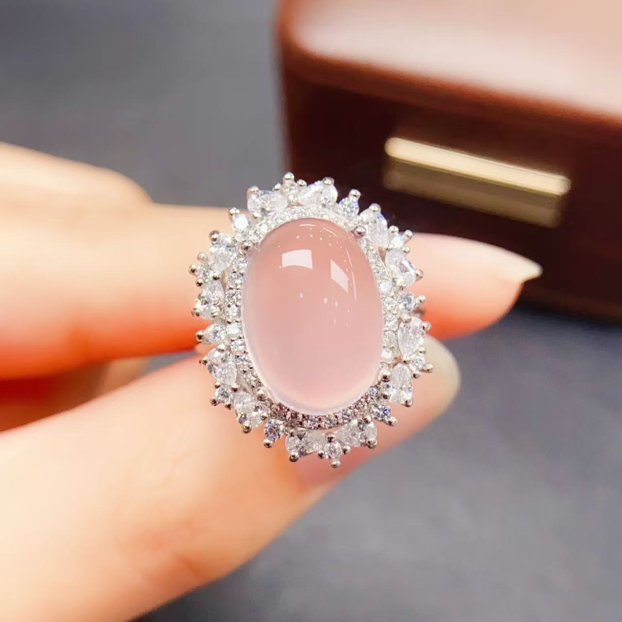 10*14mm天然粉水晶戒指优雅精美奢华贵气精致时尚