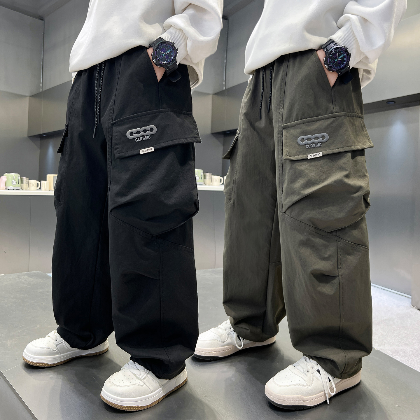 男童工装裤帅气2025春秋新款中大童潮休闲阔腿裤儿童宽松加绒裤子