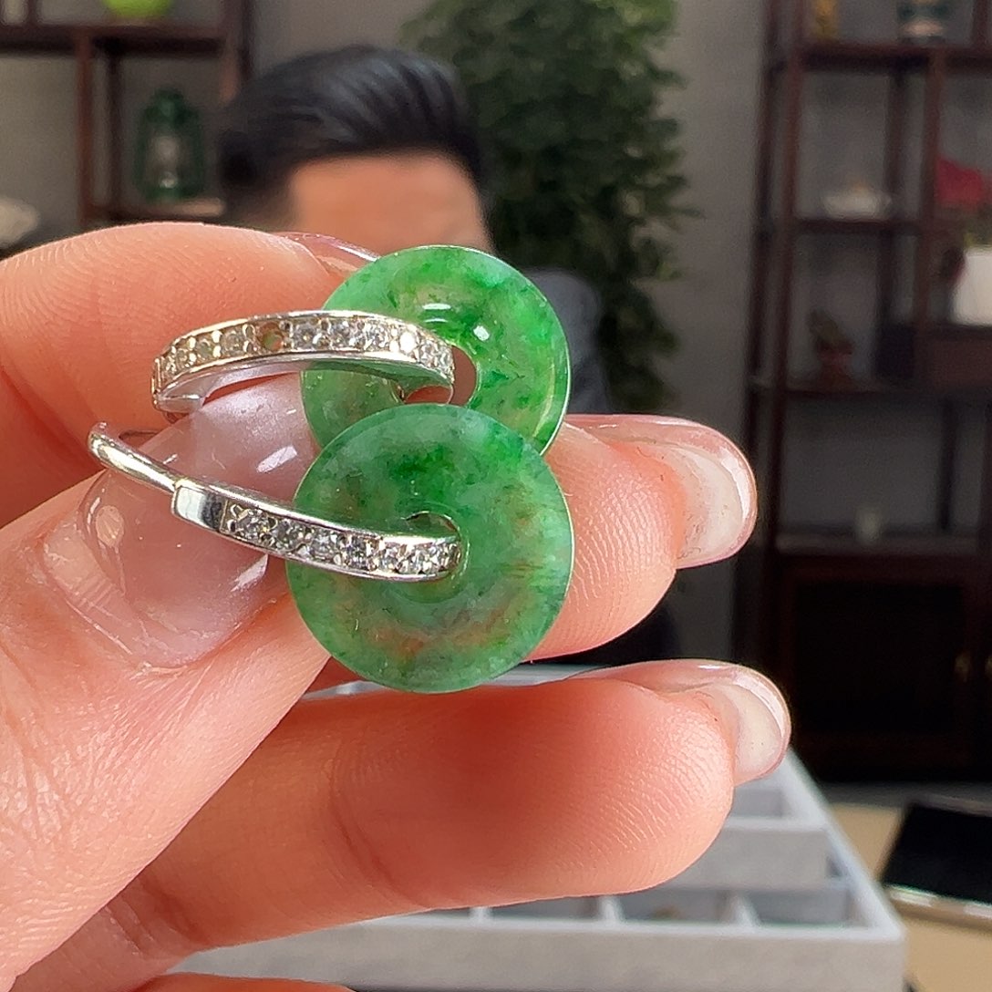 翡翠耳饰银S925镶嵌耳环51