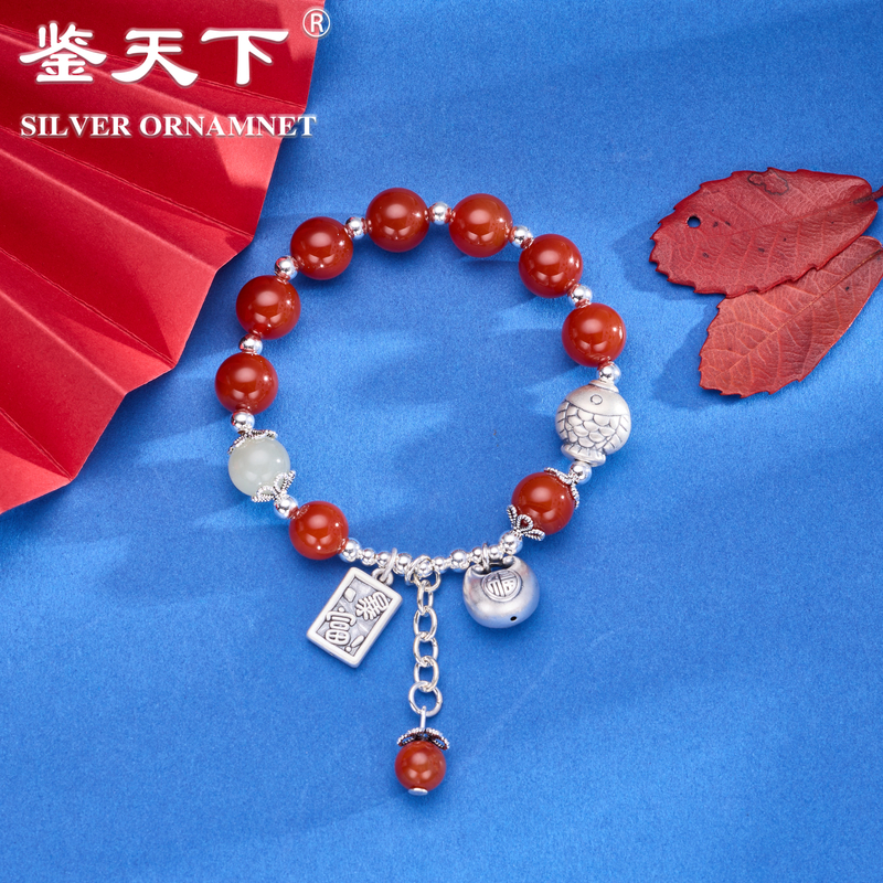 925银手链 【鉴天下】暴富方形牌流苏手链06300033时尚轻奢气质手工