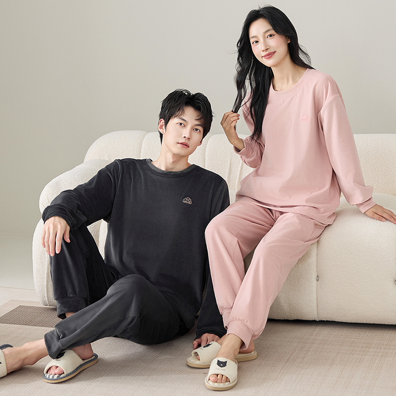 7951海岛绒情侣睡衣冬季加厚情侣家居服睡衣