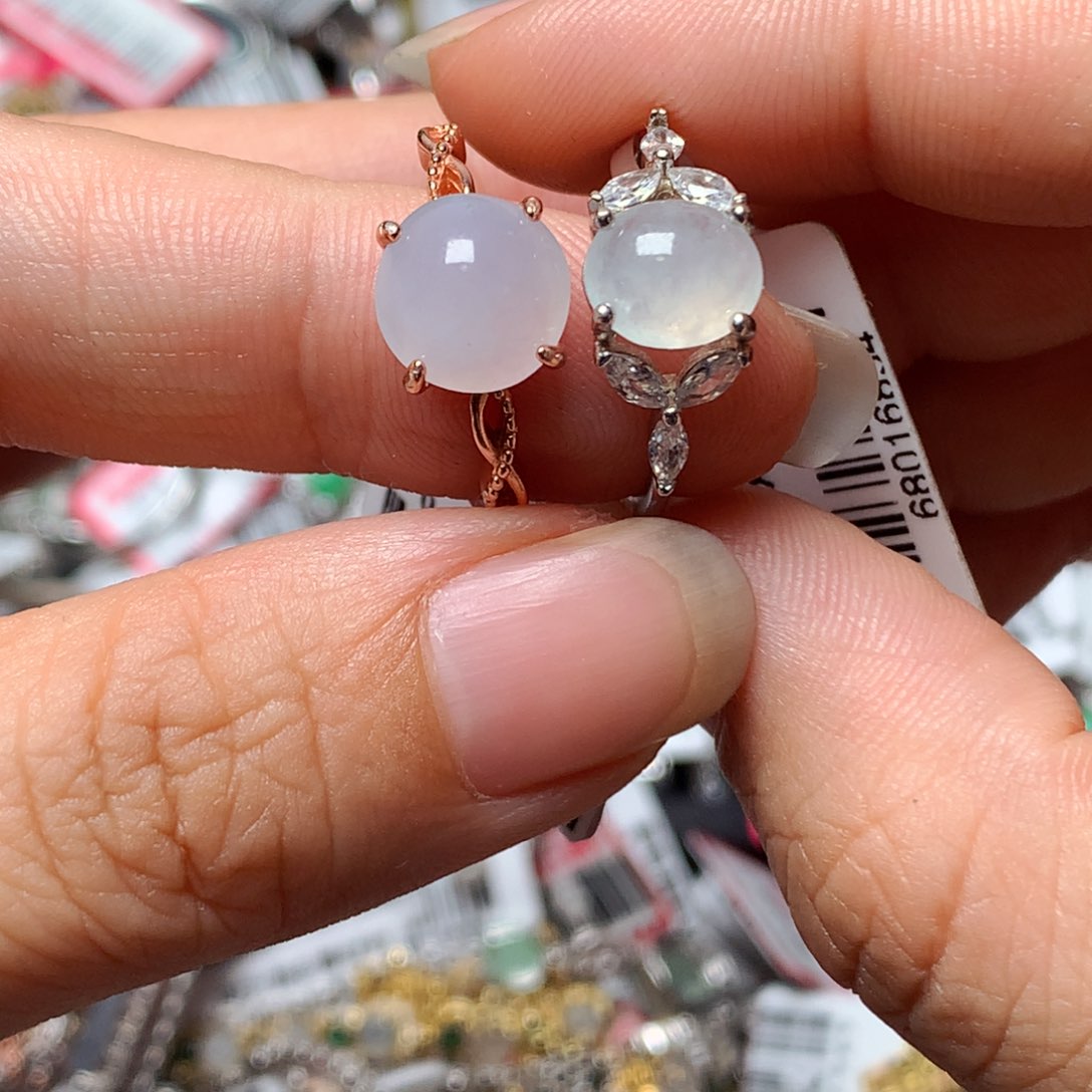 翡翠戒指银S925镶嵌天然翡翠戒指