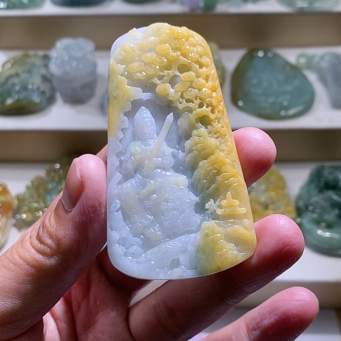 【闪购商品】翡翠颈饰未镶嵌山水文殊