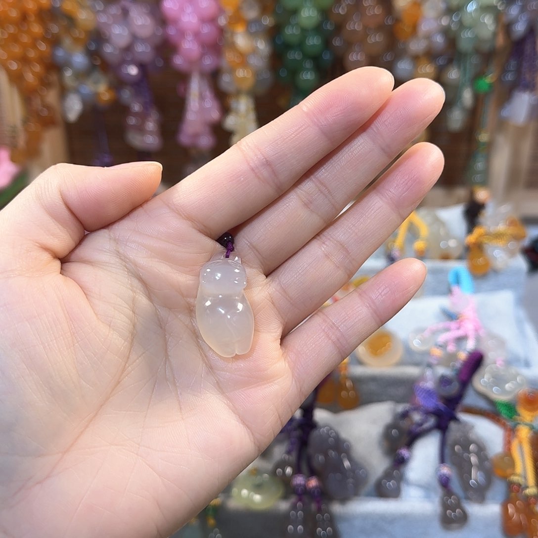 玛瑙/玉髓福利款手机挂件通货料子不挑带有包容点未镶嵌圆*