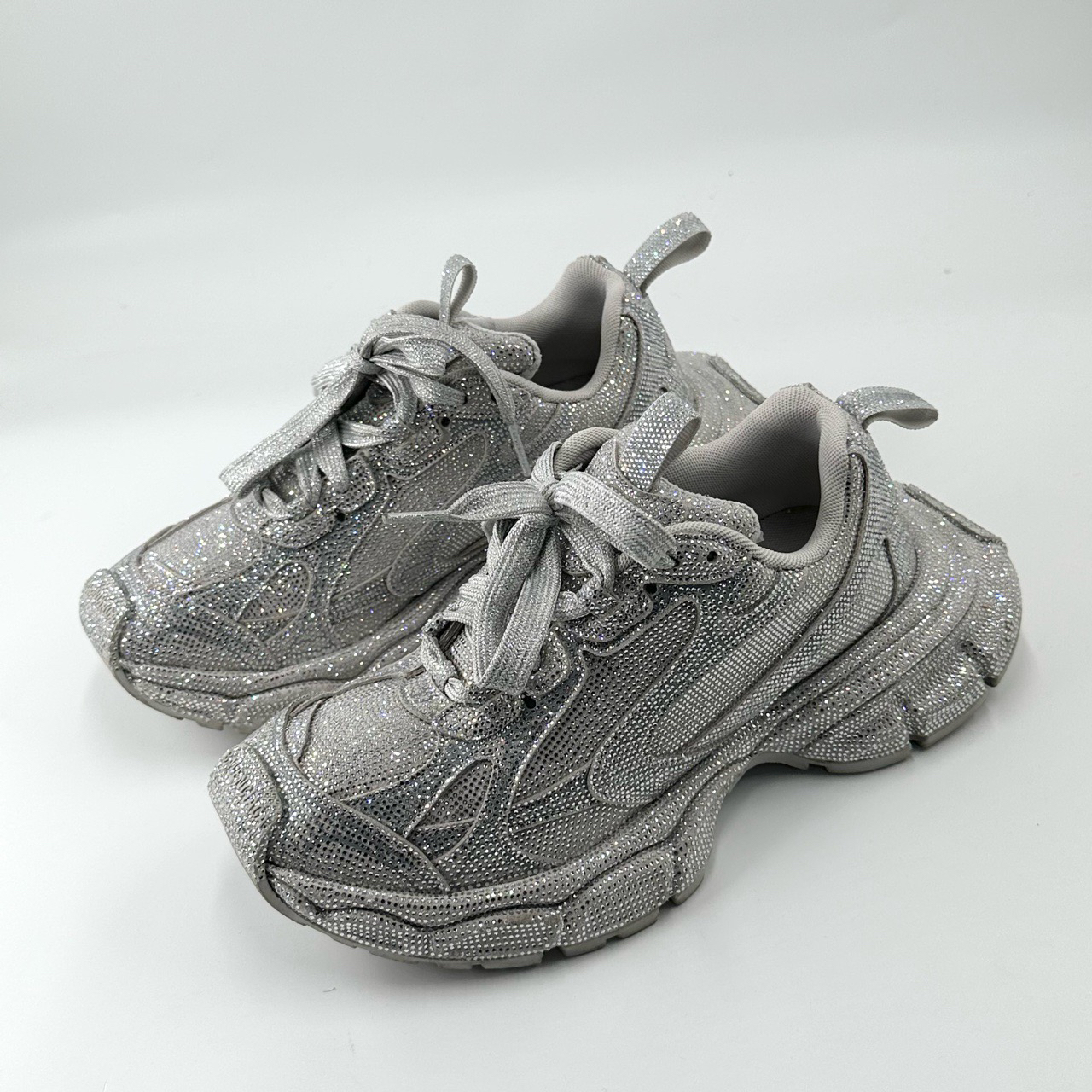 95新 Balenciaga/巴黎世家 37码/3xl银色满钻老爹鞋/掉钻/05099