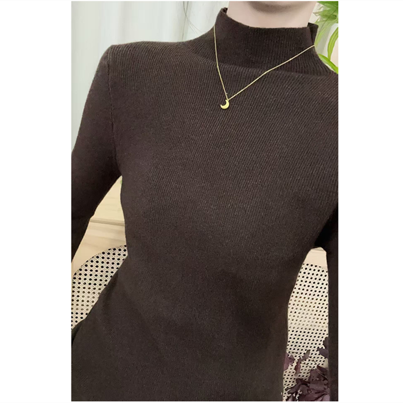半高领针织打底衫纯色百搭套头气质