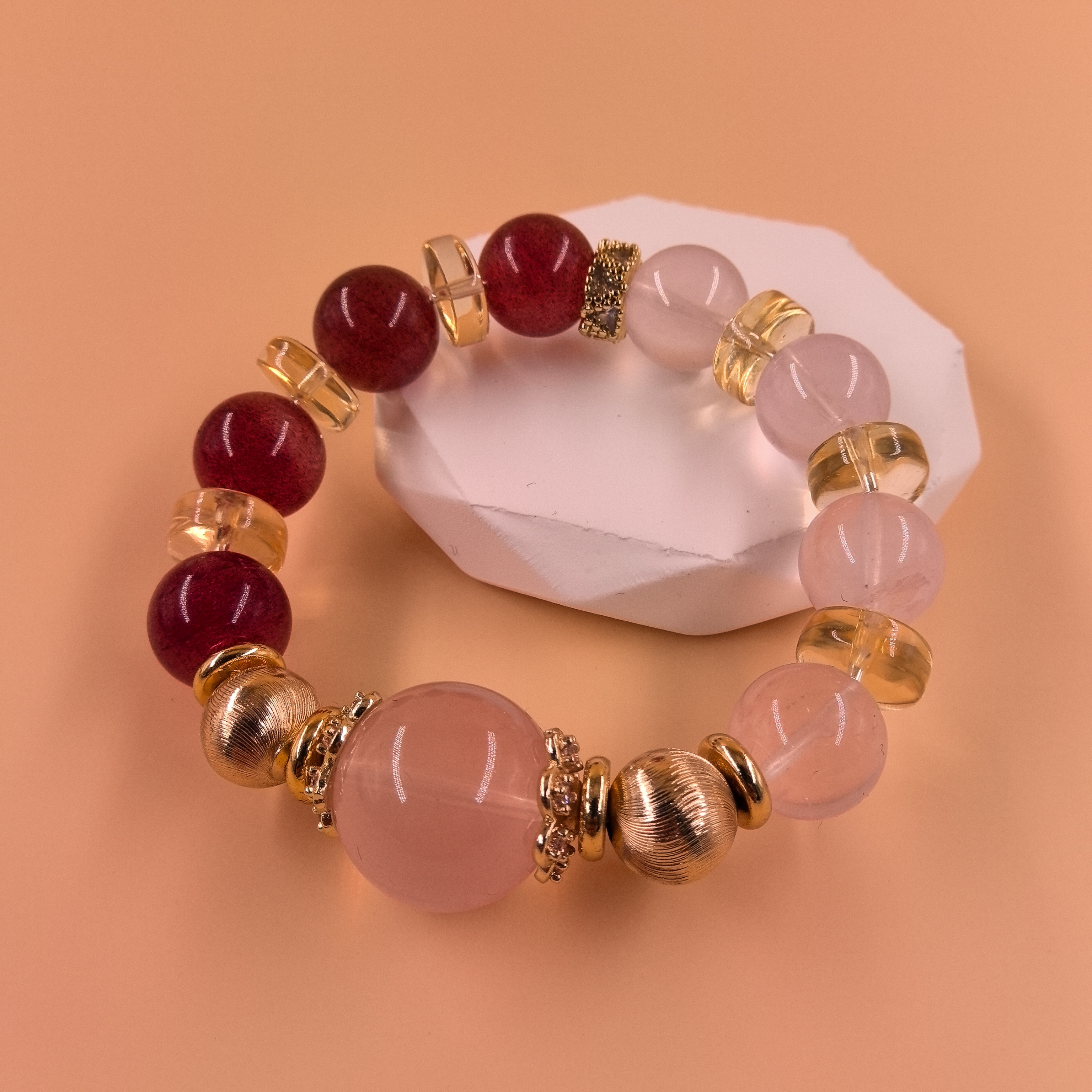 石光集『红粉』粉水晶 黄水晶 草莓晶 手链 SGJ111728 多样性发其一