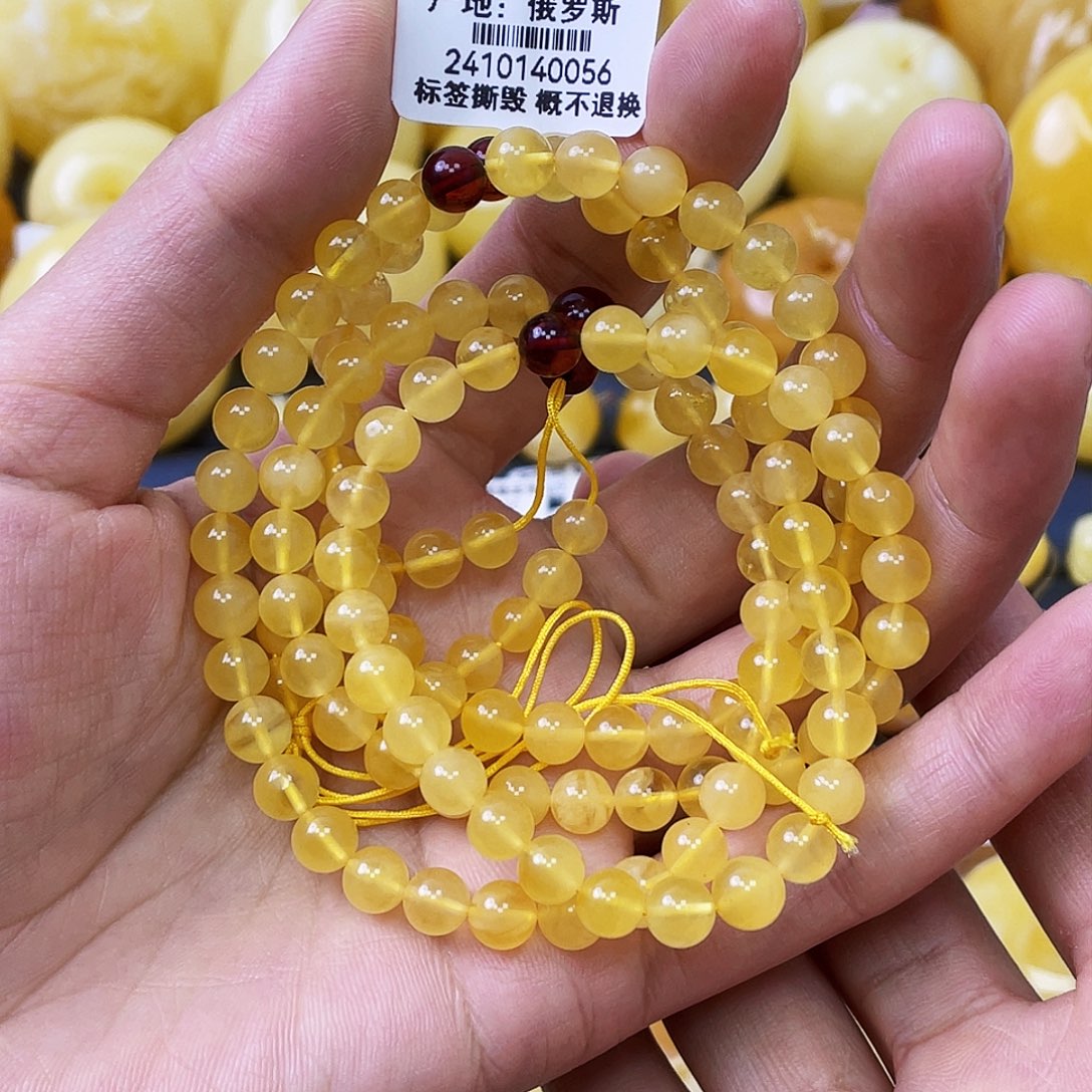 蜜蜡未镶嵌珠宝奇石旋***军6mm金白108 福利款