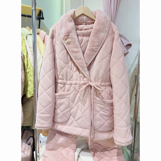 女士冬季三层夹棉加绒加厚可外穿家居服套装