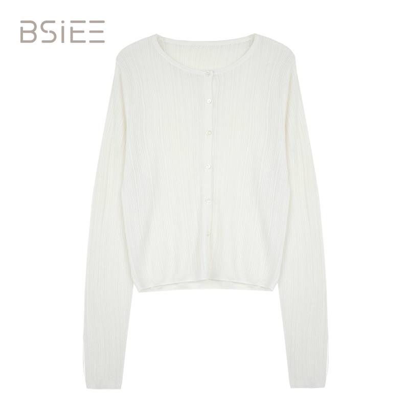 BSIEE/本涩气质显长袖瘦细坑条圆领开衫