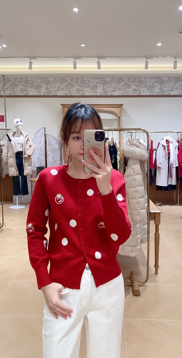 春季新款波点针织开衫