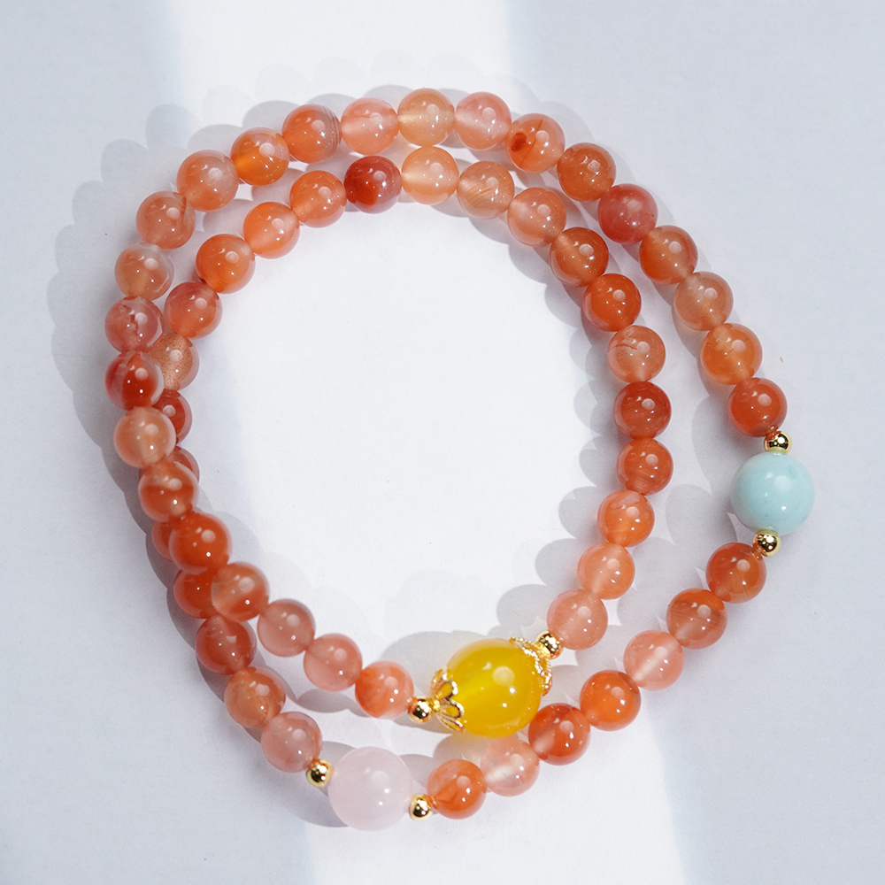 《醉红妆》南红玛瑙+水晶 双圈手串【款号286*】