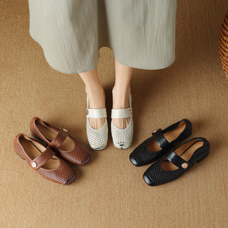 ReneChristine|34-41码|2.5cm|夏季镂空单鞋复古浅口玛丽珍鞋女
