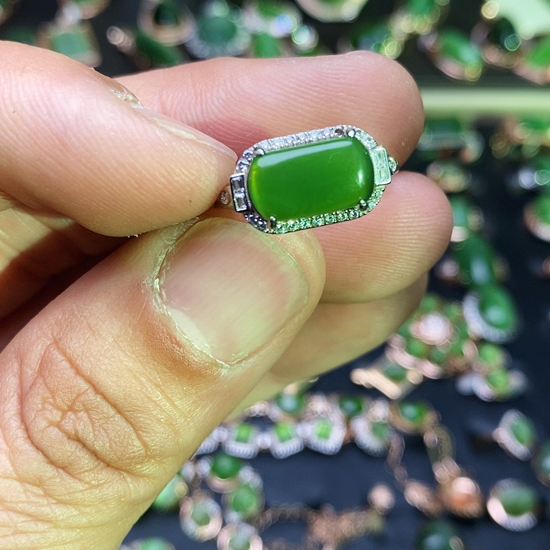 和田玉（碧玉）戒指银S925镶嵌