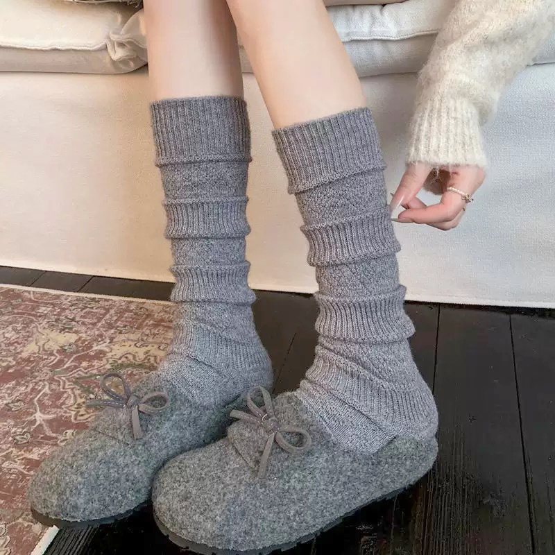 长筒袜堆堆袜冬季保暖纯色学生女中筒袜厚款学院风加厚小腿袜日系