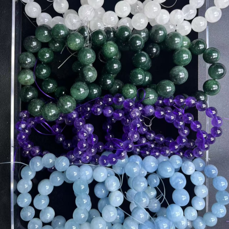 1号链接天然水晶珠宝海蓝宝紫水晶白幽灵草莓晶手串时尚水晶直播