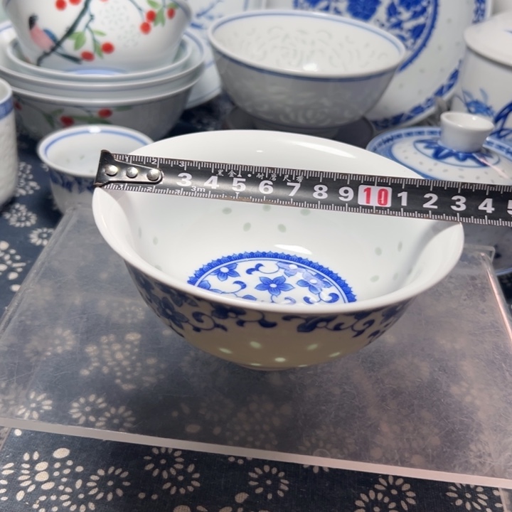 青花玲珑5寸紫荆花饭碗无边