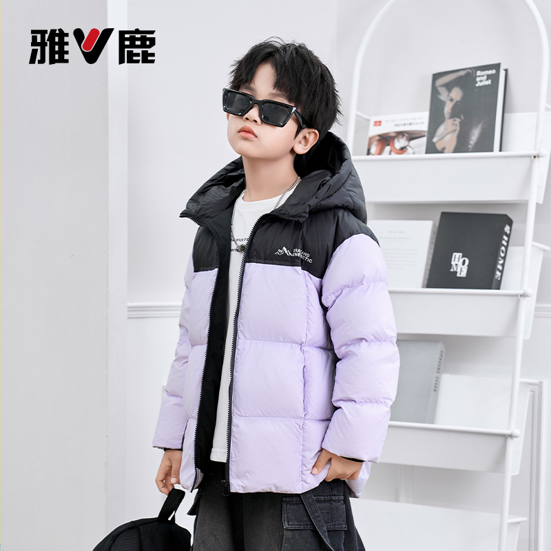 雅鹿儿童拼接背带高品质亲子装男女同款90白鸭绒加厚羽绒服