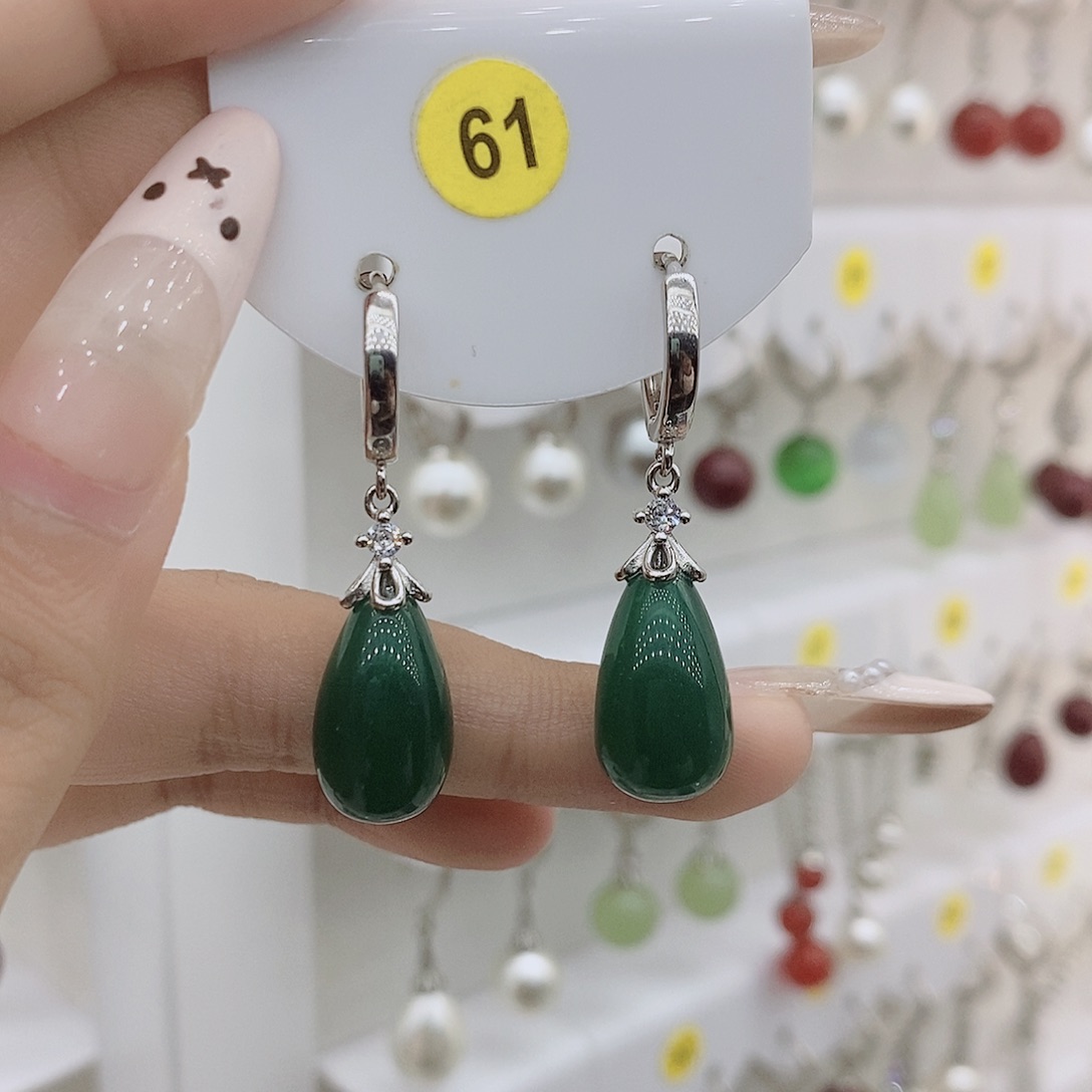 925银深绿色水滴珠