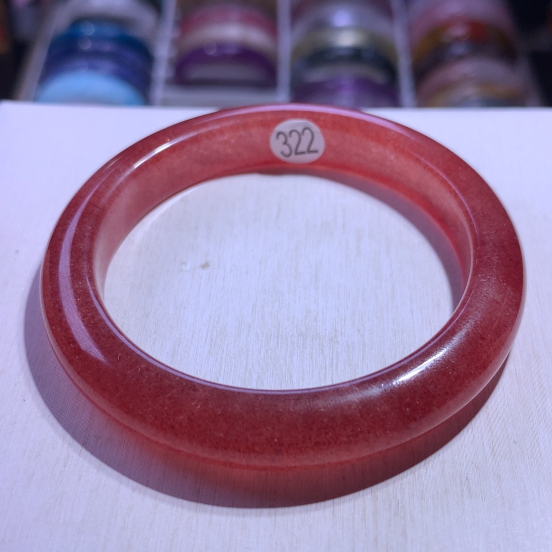 水晶手镯银S925镶嵌鸽血红草莓晶57.5圈322