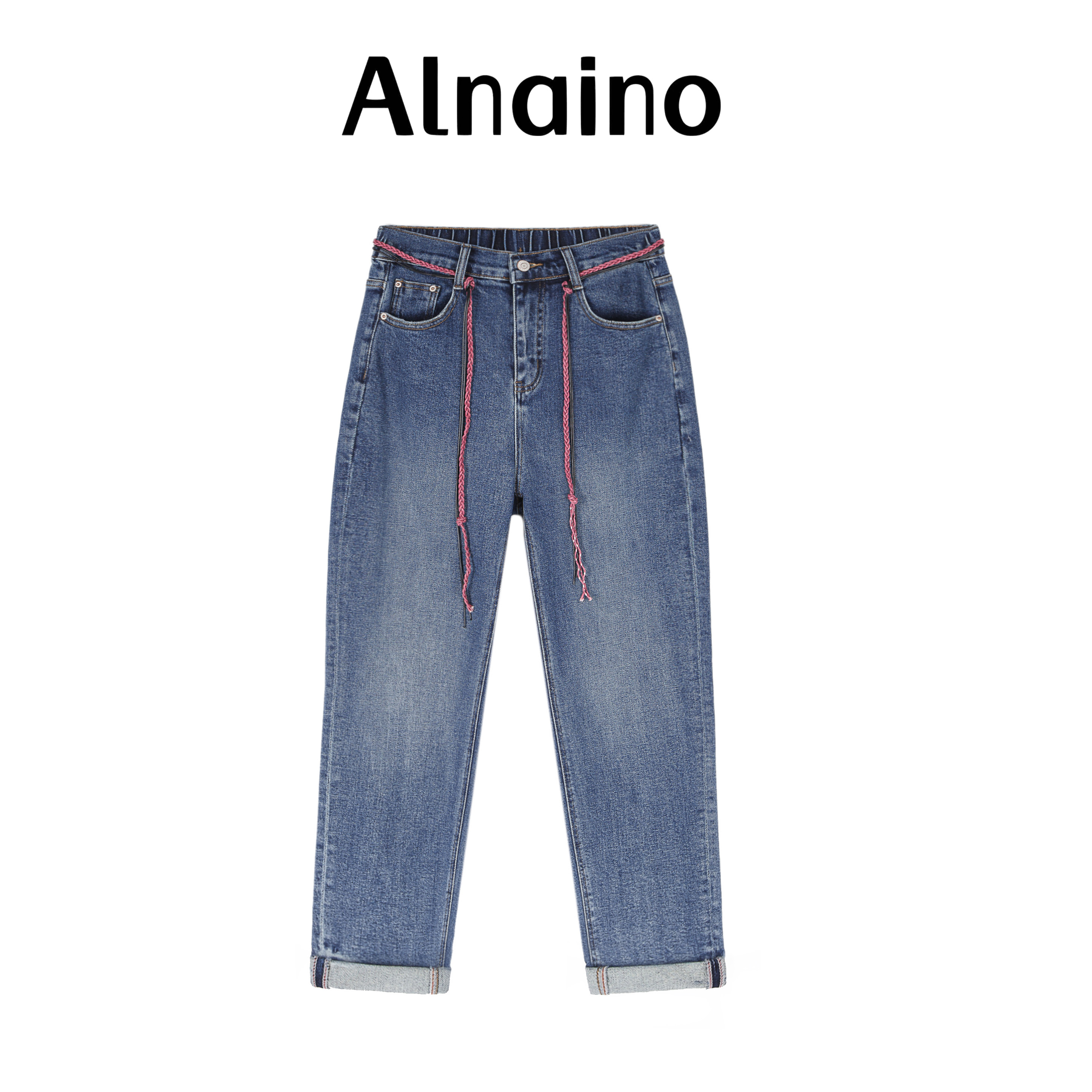 【爱奈奴】8180春季弹力胖mm减龄显瘦哈伦裤大码女装高腰老爹牛仔裤