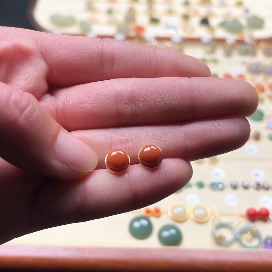 南红玛瑙耳饰银S925镶嵌