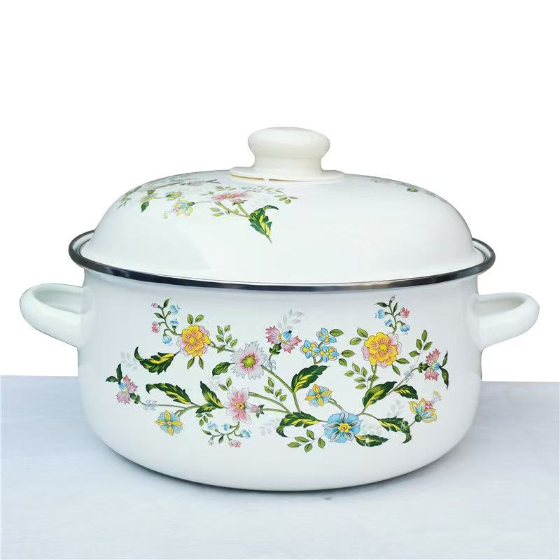 01【红加绿随机发1个】搪瓷汤锅老式珐琅烧锅猪油罐带盖汤面碗装