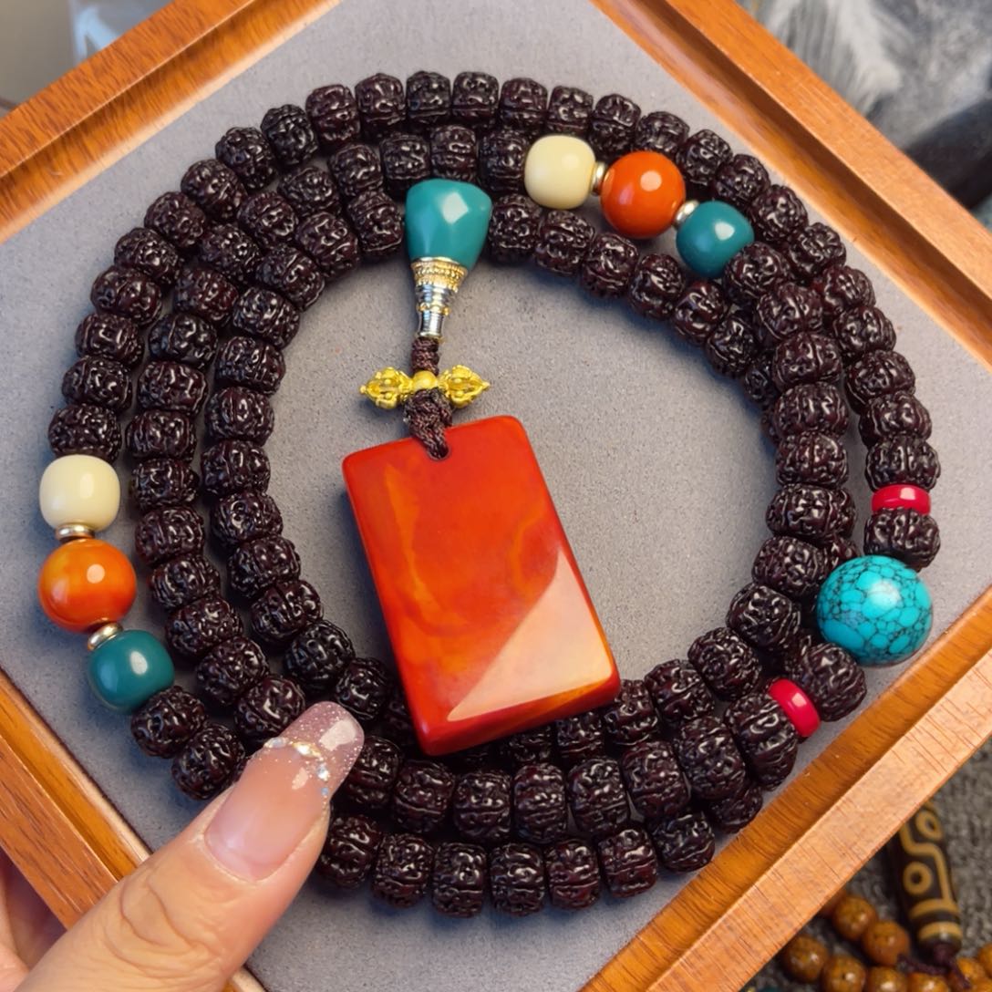 金刚菩提吊坠L****藏式直切一代龙黑金