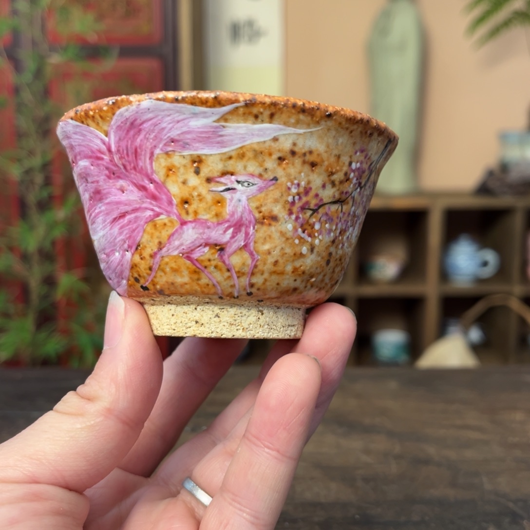 杯柴烧手工手绘陶瓷