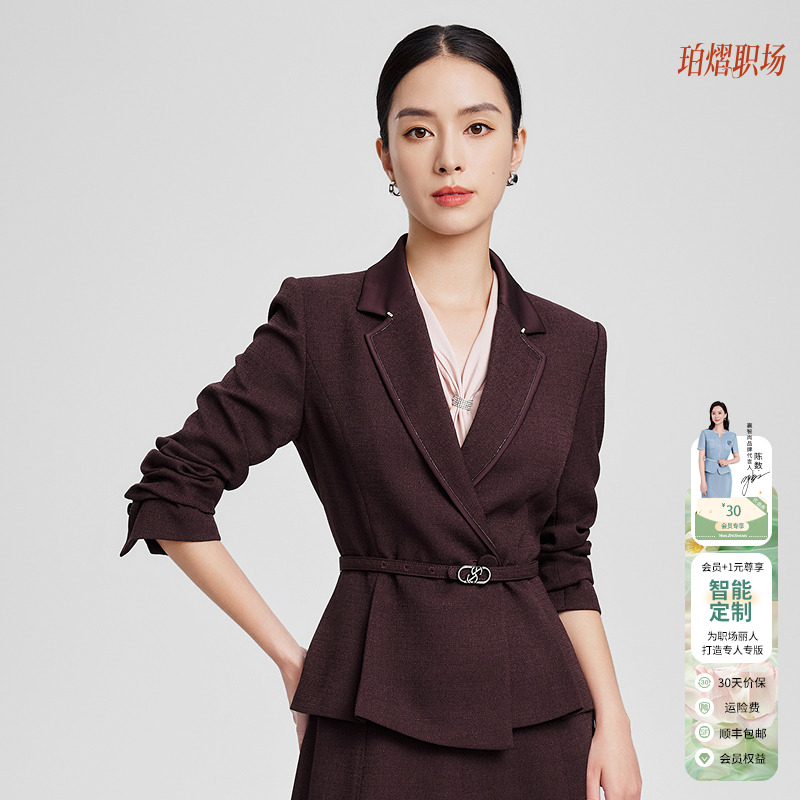 赢智尚秋季爆款酒红色小香风短款西装外套女时尚职场装ZA02228