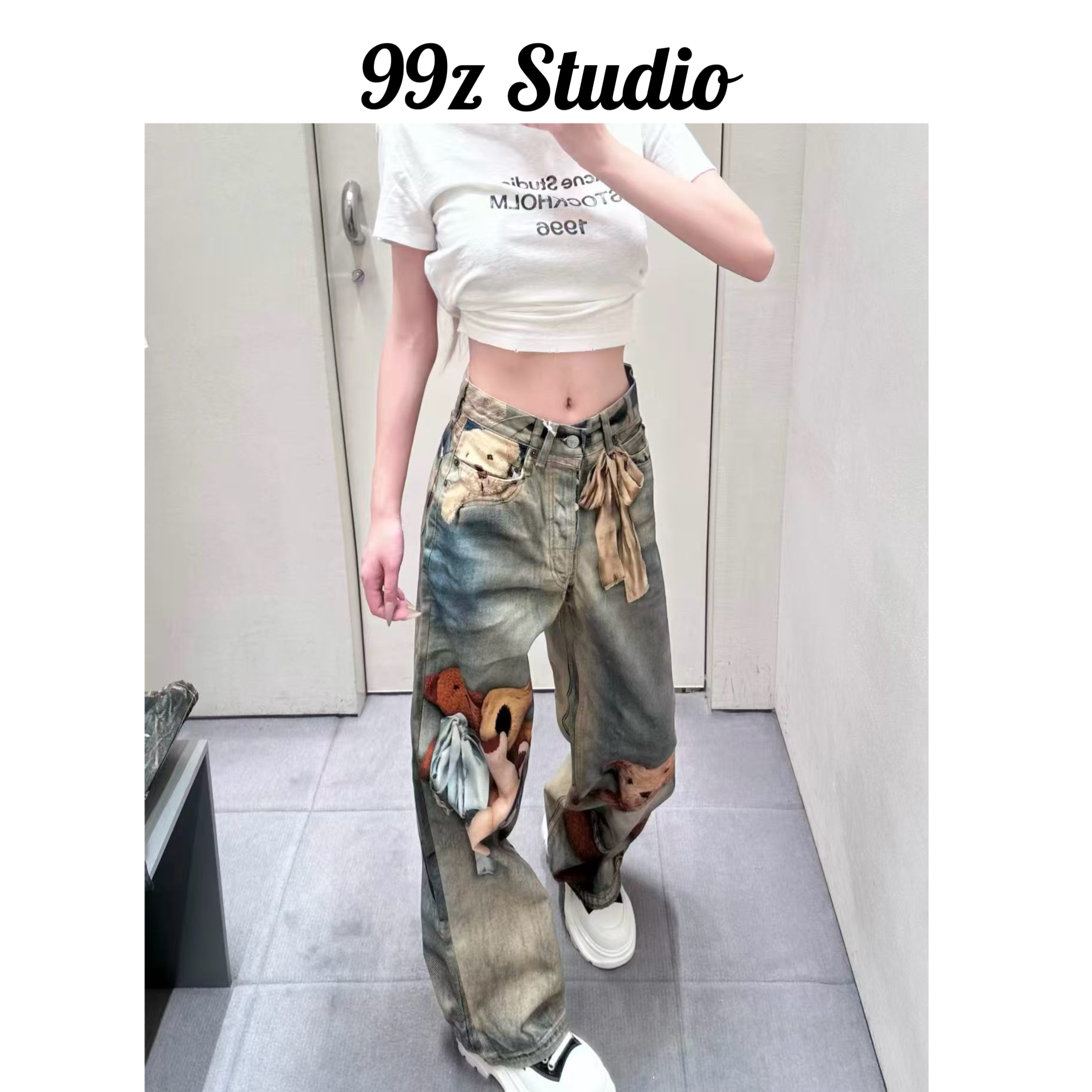 【99z Studio】小熊3D打印高腰显瘦牛仔裤