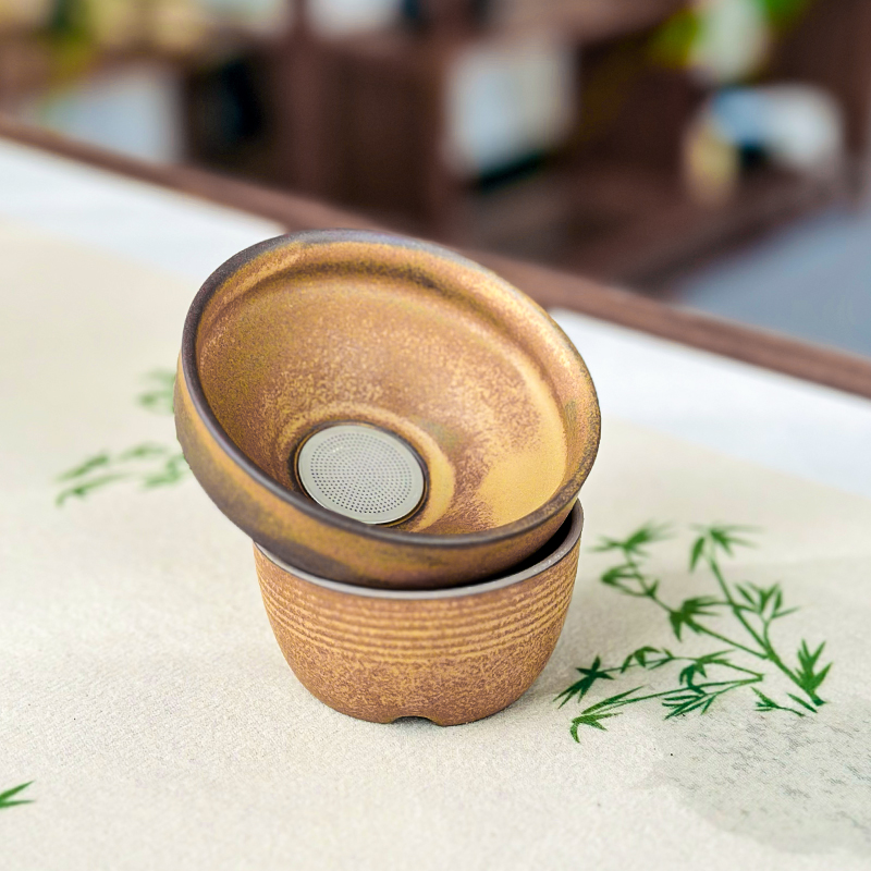 松烟 精品陶质窑变粗陶茶漏组国风中式高品质滤茶器不锈钢过滤器