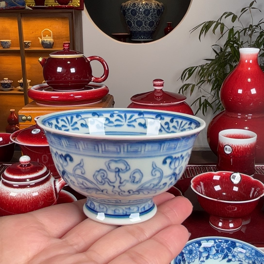 杯闻轩坊柴窑 灵芝玉兰杯