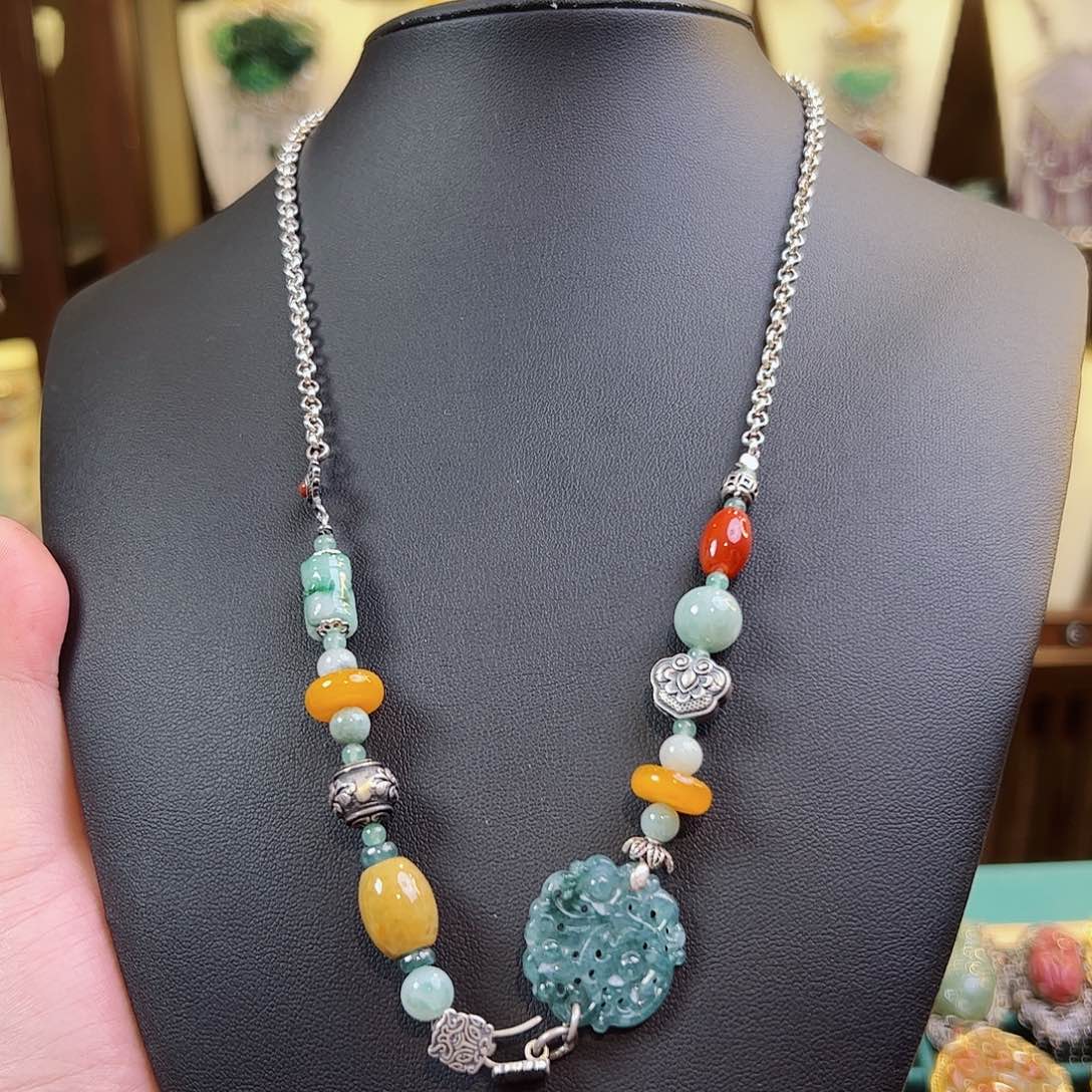 翡翠项链银S925镶嵌项链