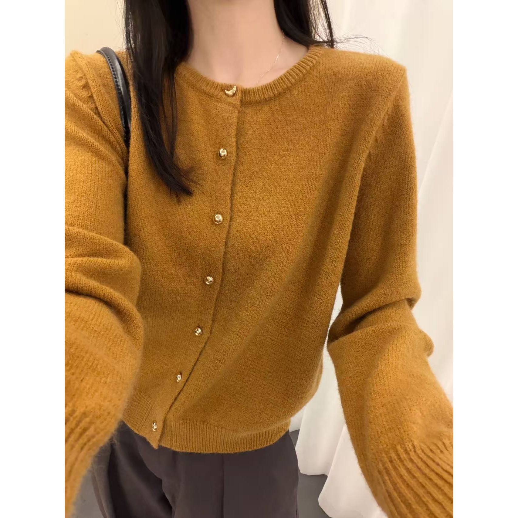 /南瓜金豆开衫/纯色休闲长袖开衫毛衣女 胸围56 衣长52 95353