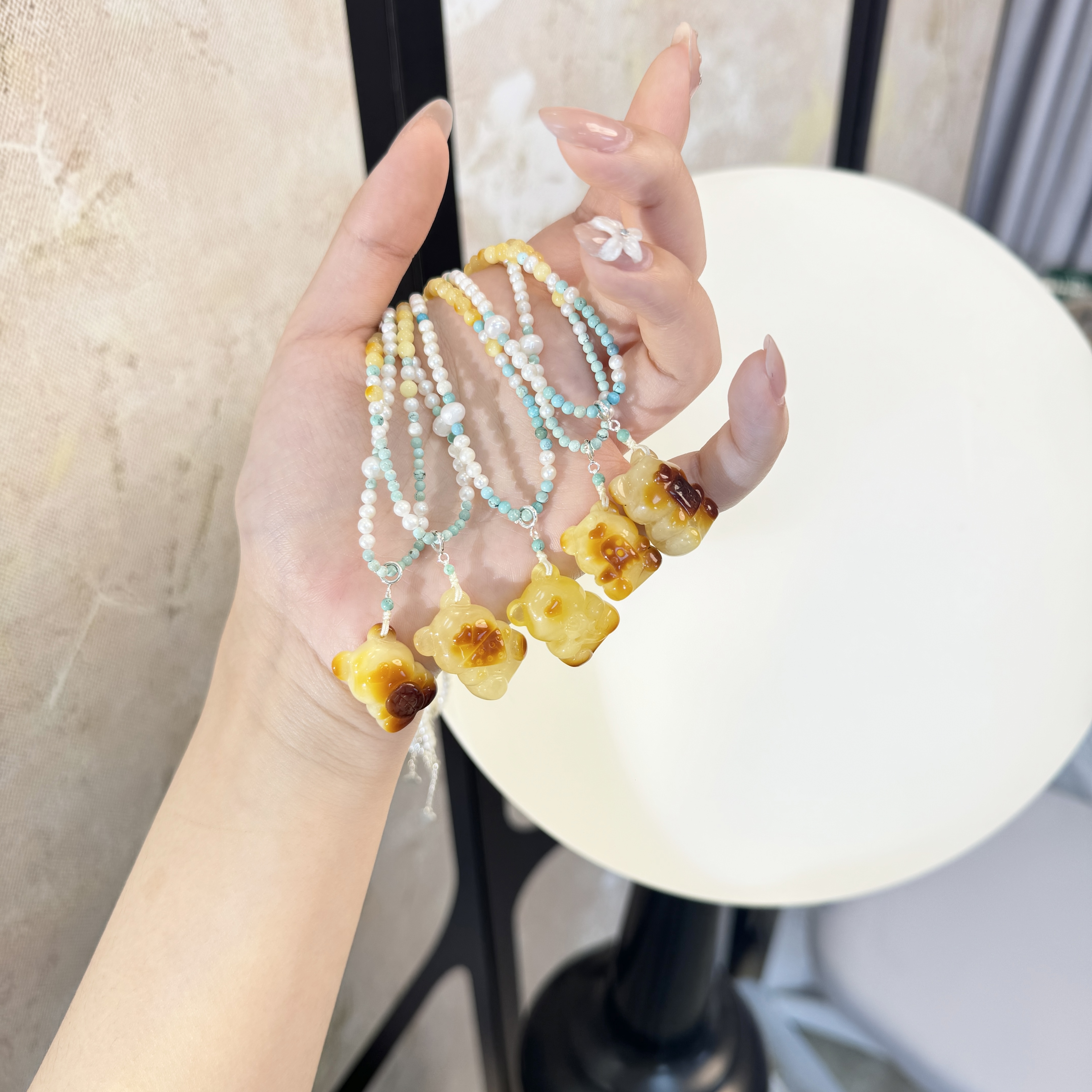 *熊仔啵啵*天然蜜蜡小熊项链（多样性发一）