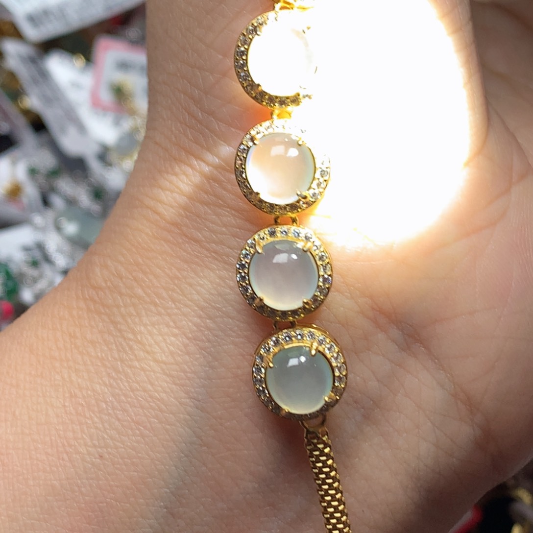 翡翠戒指银S925镶嵌天然翡翠手链