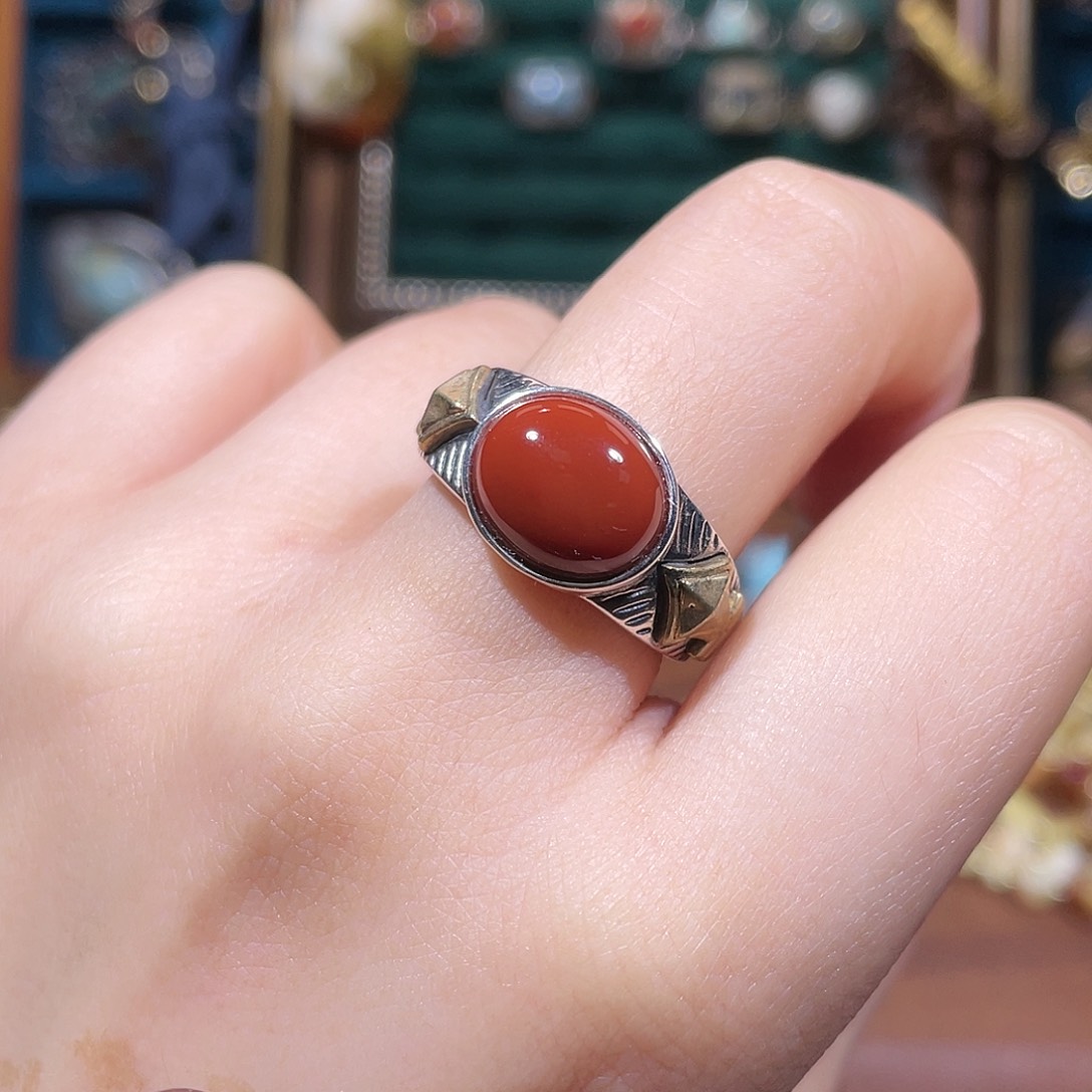 南红玛瑙银S925镶嵌戒指
