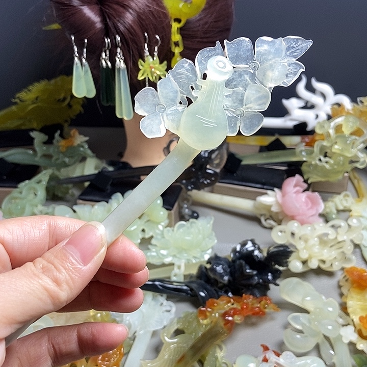 蛇纹石玉合金发饰发簪