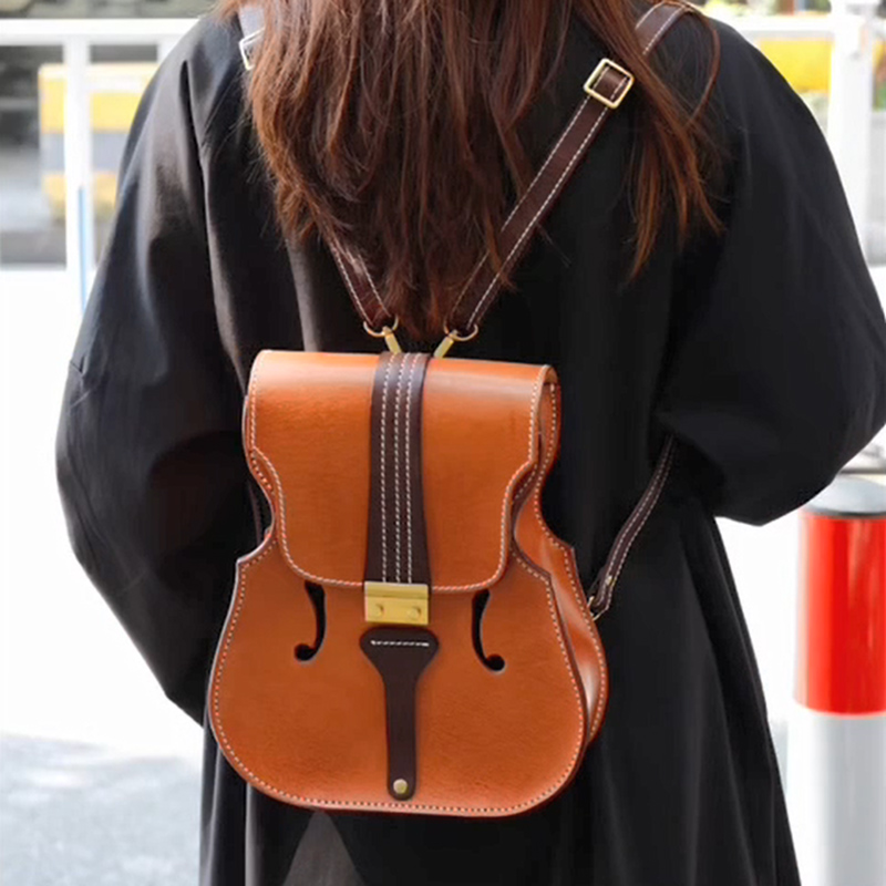 真皮女包牛皮双肩背包洋气撞色单肩斜挎包潮流质感文艺青年优雅风