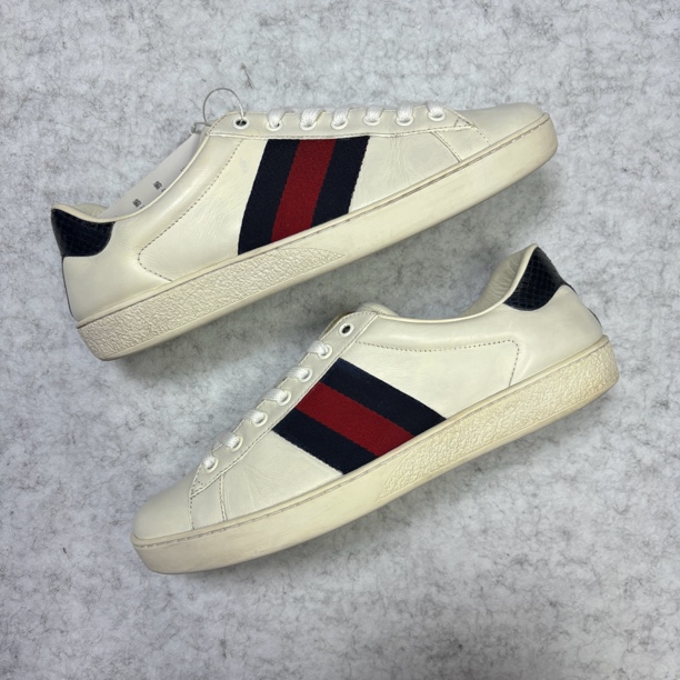 95新 GUCCI/古驰 41欧码经典ACE系列板鞋/时尚/百搭/情侣男士条纹