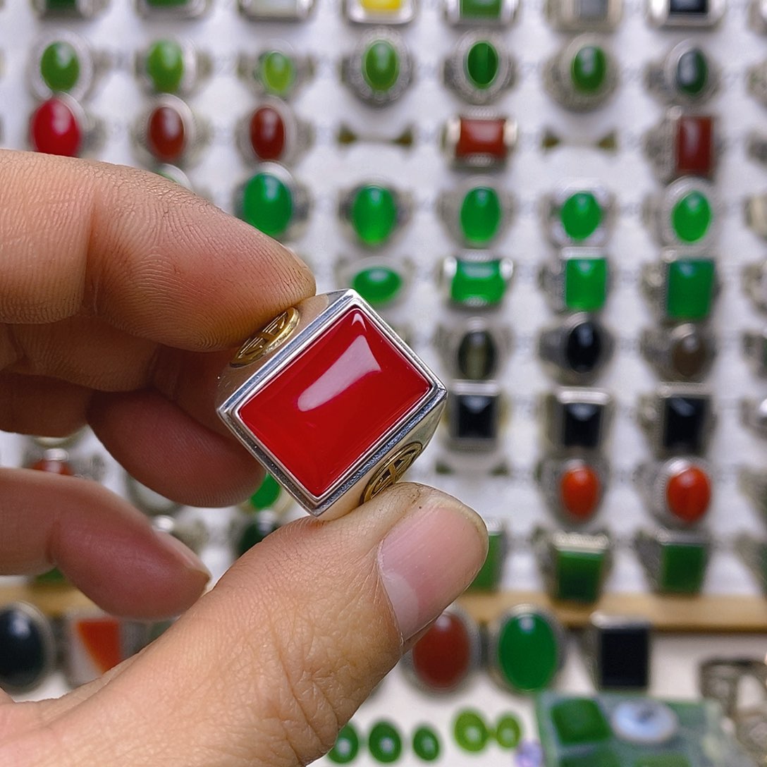 玛瑙/玉髓戒指银S925镶嵌