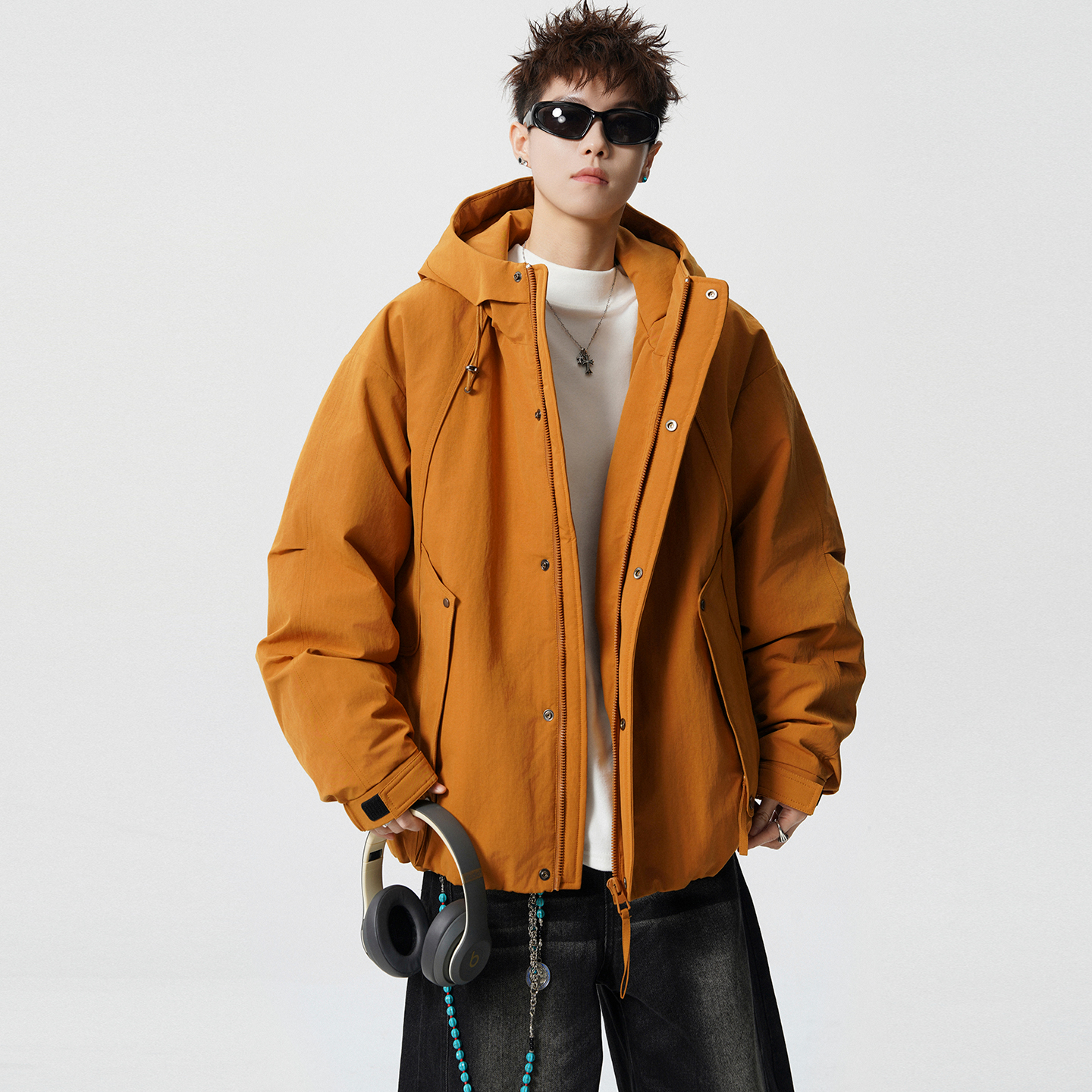 冬季连帽羽绒服男2025新款流光机能风青少年防寒宽松加厚保暖外套