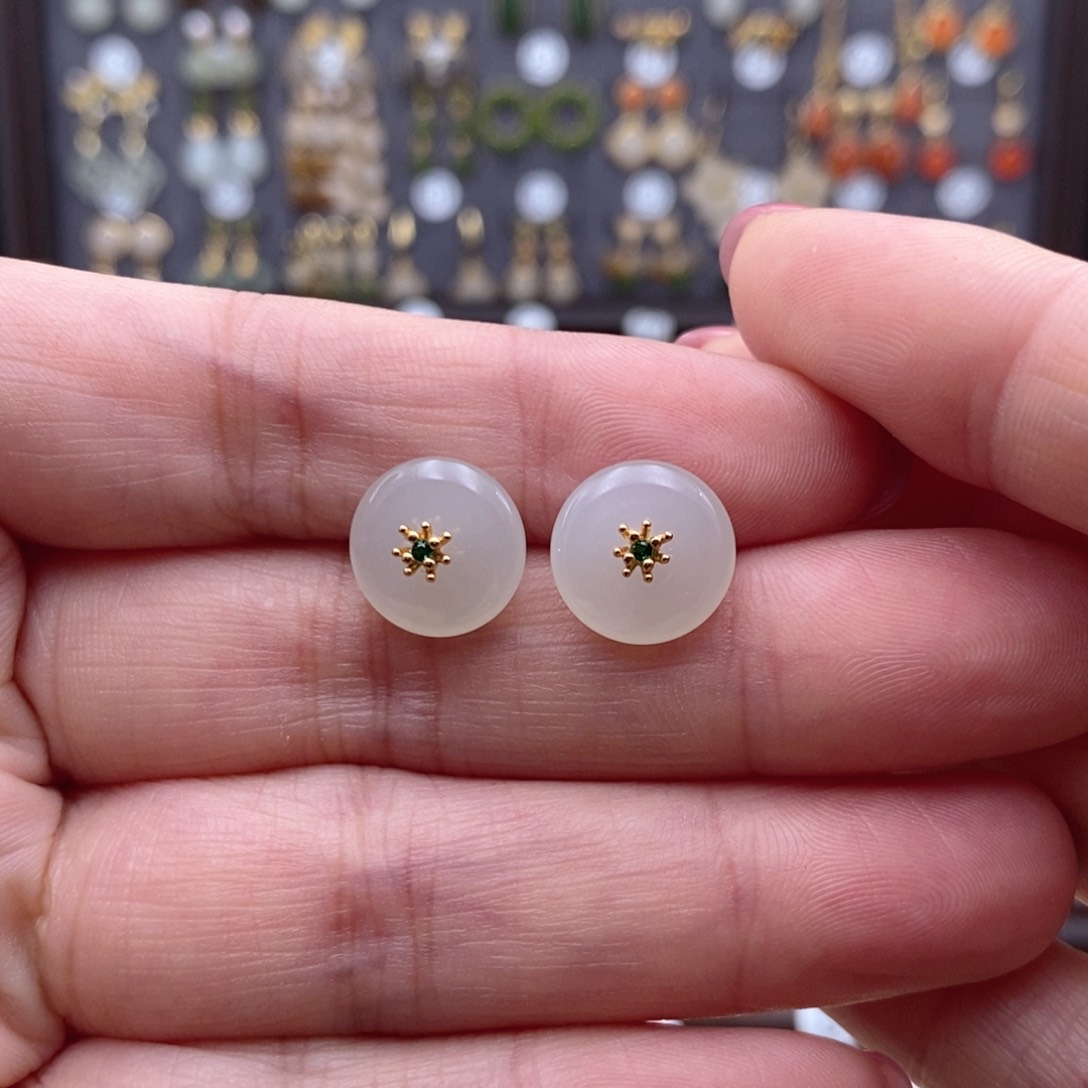 银S925镶嵌和田玉耳饰