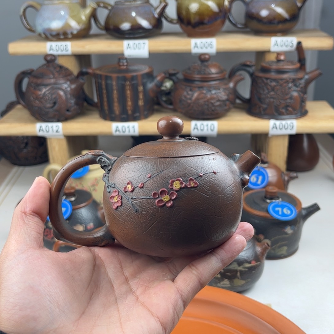 壶210cc梅花西施，建水紫陶老手艺人全手工制作