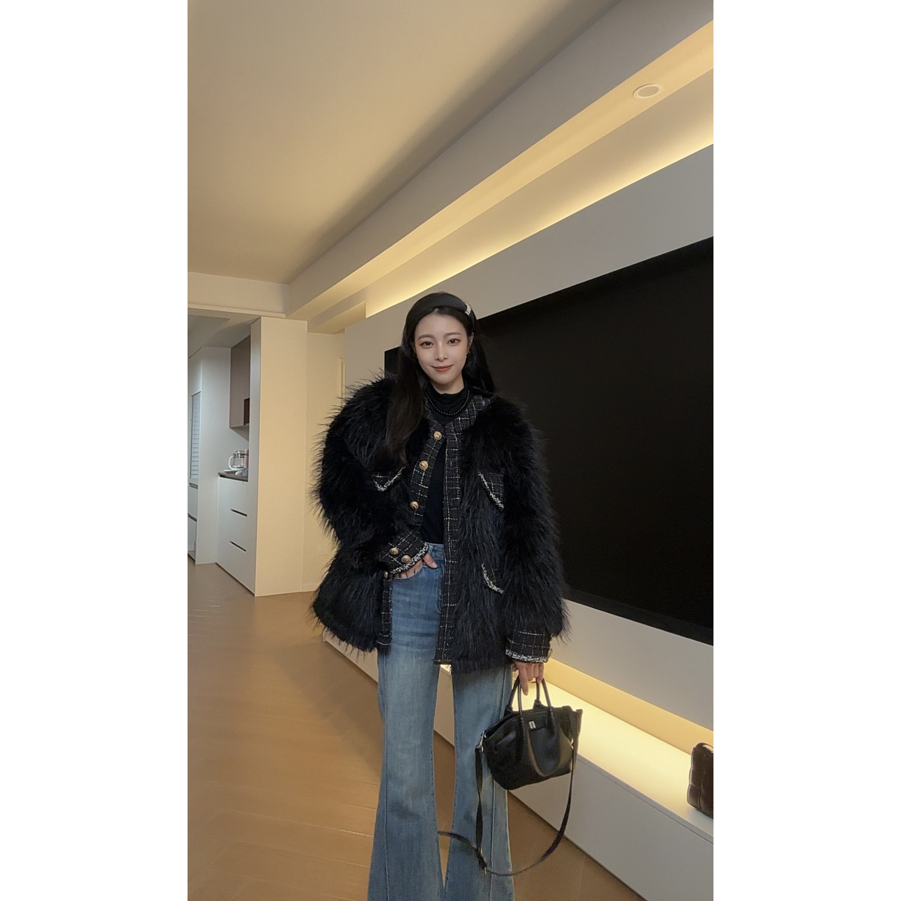 韩系小香风时尚可外穿家居服2025冬季新款女保暖三层加绒加厚