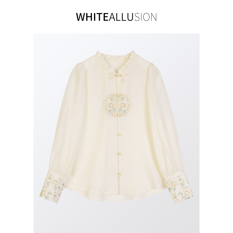 素典年中清仓【1722】重工刺绣国风盘扣新中式衬衫早春复古提花上衣