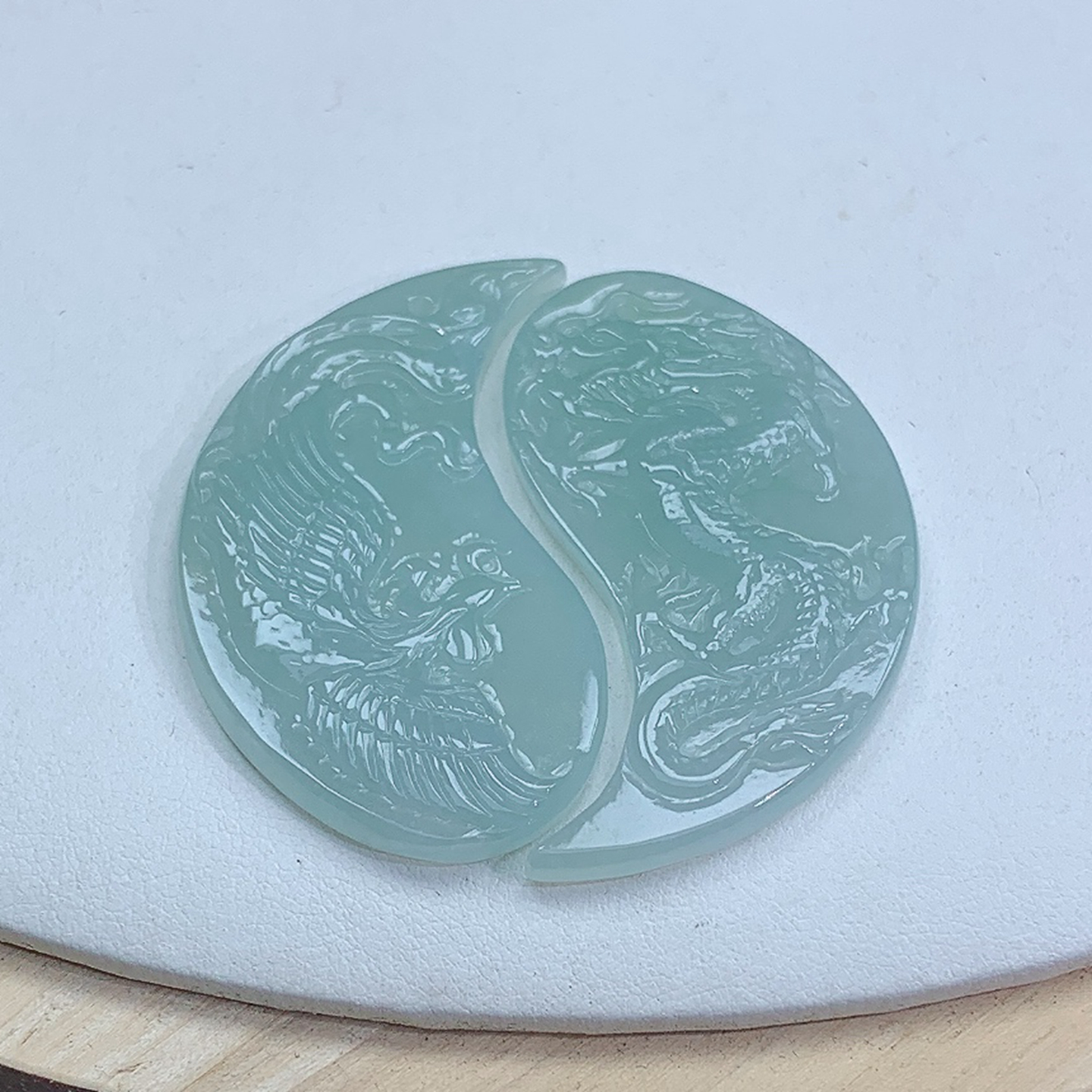 翡翠 冰种 龙凤牌 吊坠挂件一对 缅甸天然A货翡翠玉 32.94g